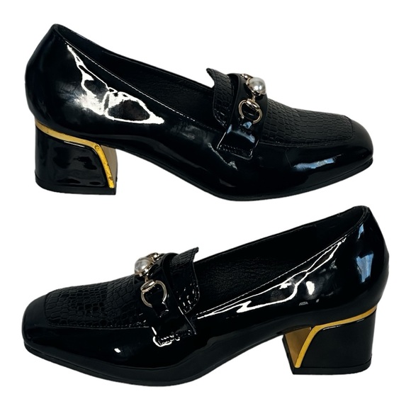 She & in Black shoes mid heel square toe block size 7.5 (Woman's) - Picture 1 of 7